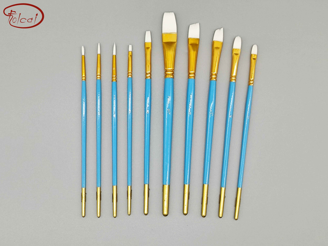 10pcs White Nylon Hair Brush Set with Aluminum Ferrule and Short Handle