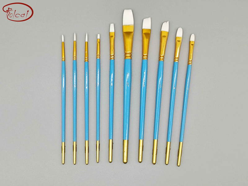 10pcs White Nylon Hair Brush Set with Aluminum Ferrule and Short Handle