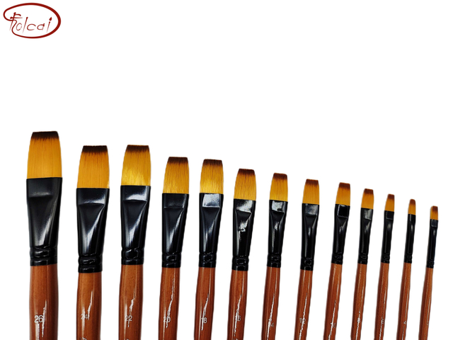 Flat Bicolor Premium Synthetic Brush Set with Black Aluminum Ferrule and Short Handle