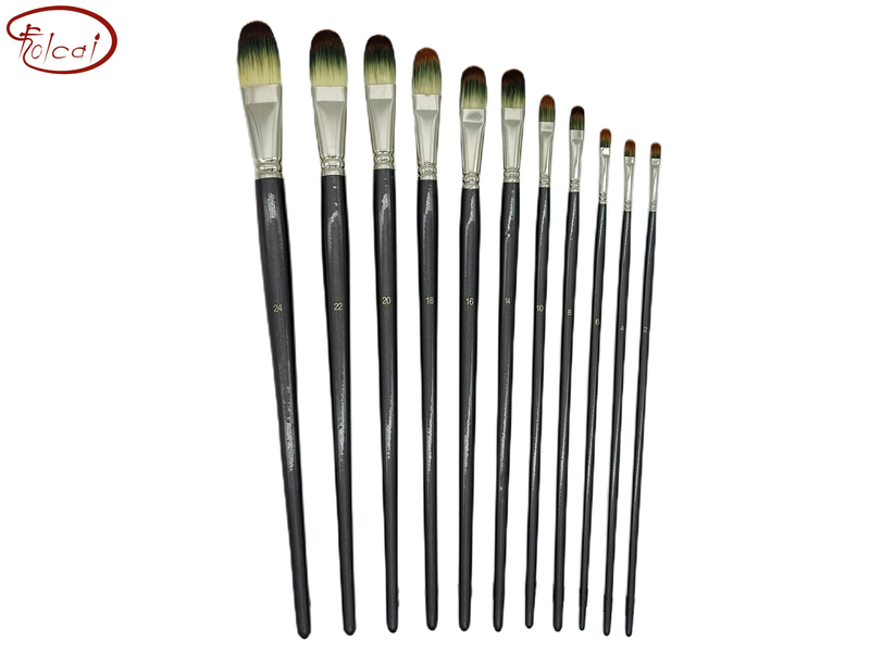 Filbert Tri-color Premium Synthetic Brush Set with Brass Ferrule and Long Handle