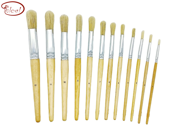 Round Hog Bristle Oil Paint Brushes with short handle