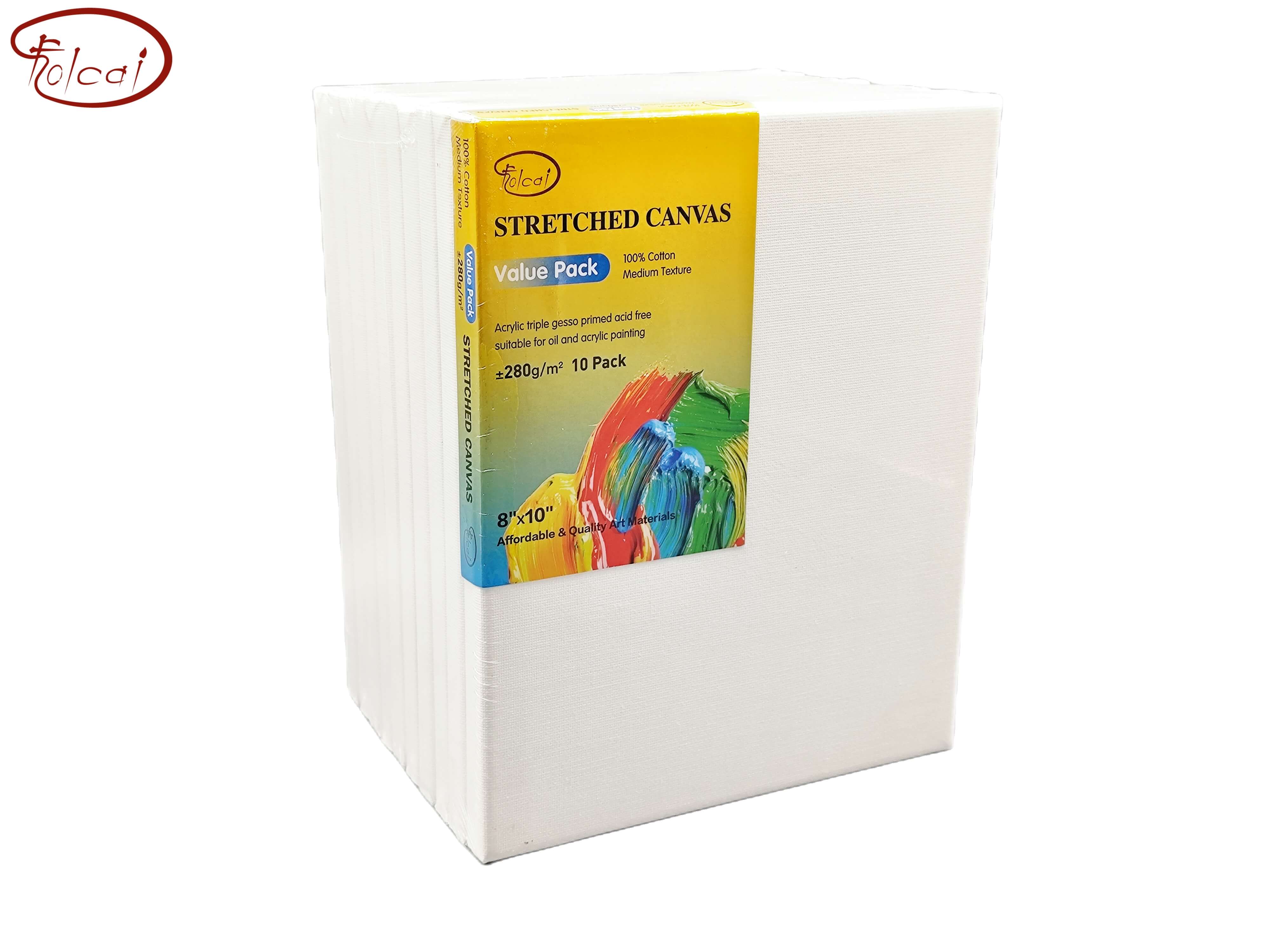 Value Pack 280gsm cotton stretched canvas 8"x10" 10 Pack