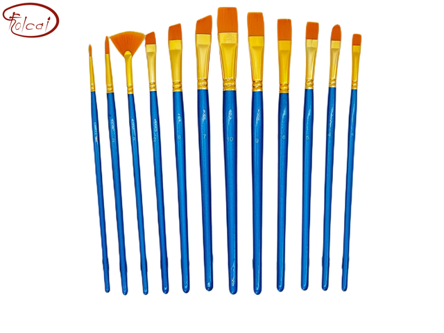 12pcs Golden Nylon Hair Brush Set with Aluminum Ferrule and Short Handle