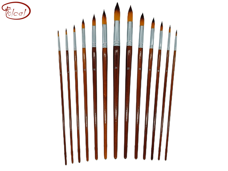 Round Bicolor Premium Synthetic Brush Set with Nickel Plated Brass Ferrule and Long Handle