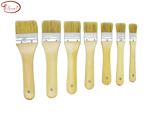 Hog Bristle Hair Flat Brush Set with Aluminum Ferrule and Short Handle