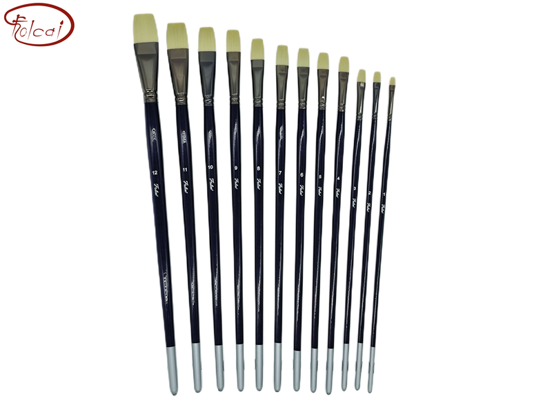 Flat Synthetic Hog Bristle Brush Set with Brass Ferrule and Long Handle