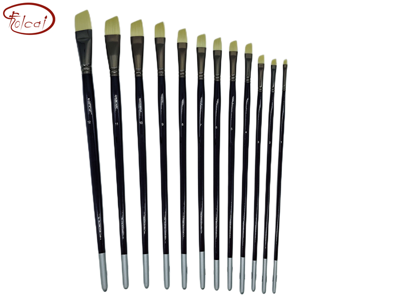 Angular Synthetic Hog Bristle Brush Set with Brass Ferrule and Long Handle