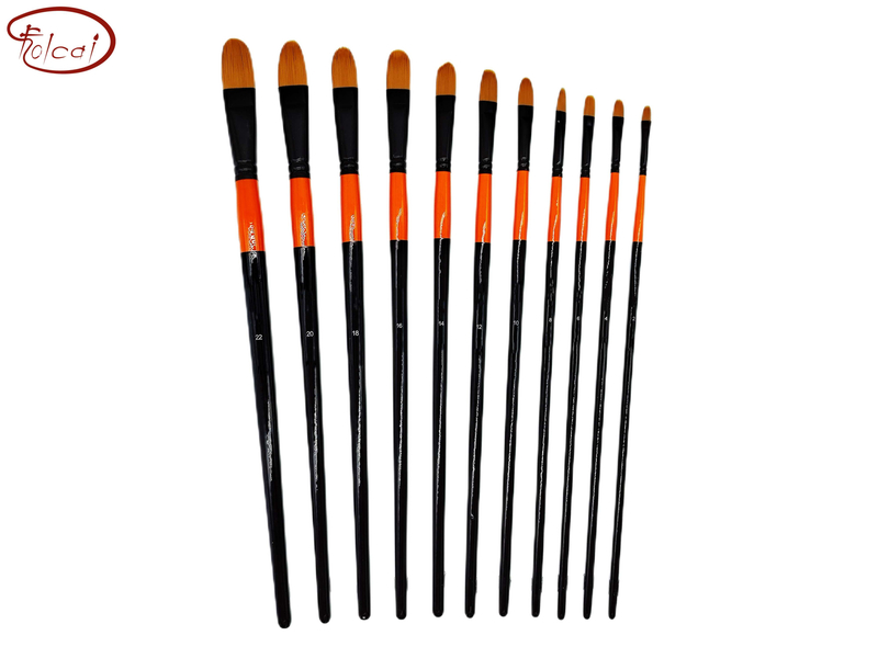 Filbert Brown Synthetic Brush Set with Black Aluminum Ferrule and Long Handle