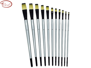 Flat Bicolor Premium Synthetic Brush Set with Black Aluminum Ferrule and Long Handle