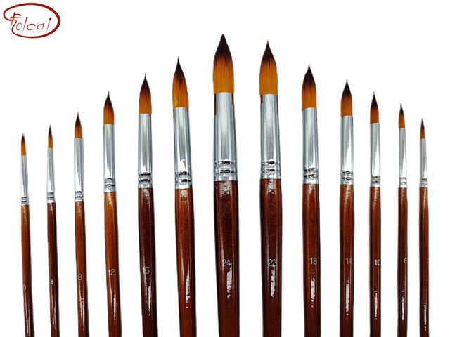 Round Bicolor Premium Synthetic Brush Set with Nickel Plated Brass Ferrule and Long Handle