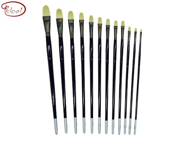 Filbert Synthetic Hog Bristle Brush Set with Brass Ferrule and Long Handle