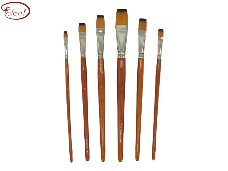 Flat Bicolor Premium Synthetic Brush Set with Nickel Plated Brass Ferrule and Short Handle