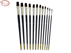 Flat Red Wine Synthetic Brush Set with Brass Ferrule and Long Handle