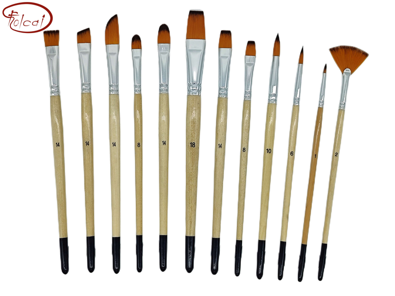 12 PCS Nylon Hair Brush Set with Aluminum Ferrule and Short Handle