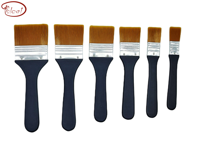 Brown Nylon Hair Flat Brush Set with Aluminum Ferrule and Short Handle