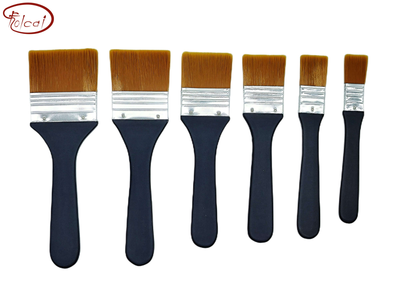 Brown Nylon Hair Flat Brush Set with Aluminum Ferrule and Short Handle