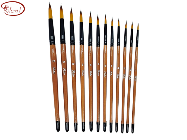 Round Bicolor Premium Synthetic Brush Set with Black Aluminum Ferrule and Short Handle