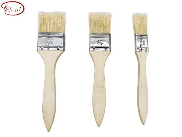 3 pcs Hog Bristle Hair Flat Brush Set with Aluminum Ferrule and Short Handle