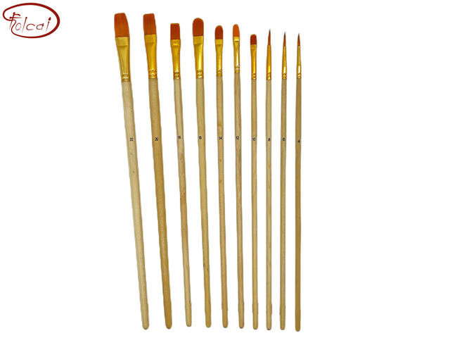 10pcs Golden Nylon Hair Brush Set with Aluminum Ferrule and Long Handle