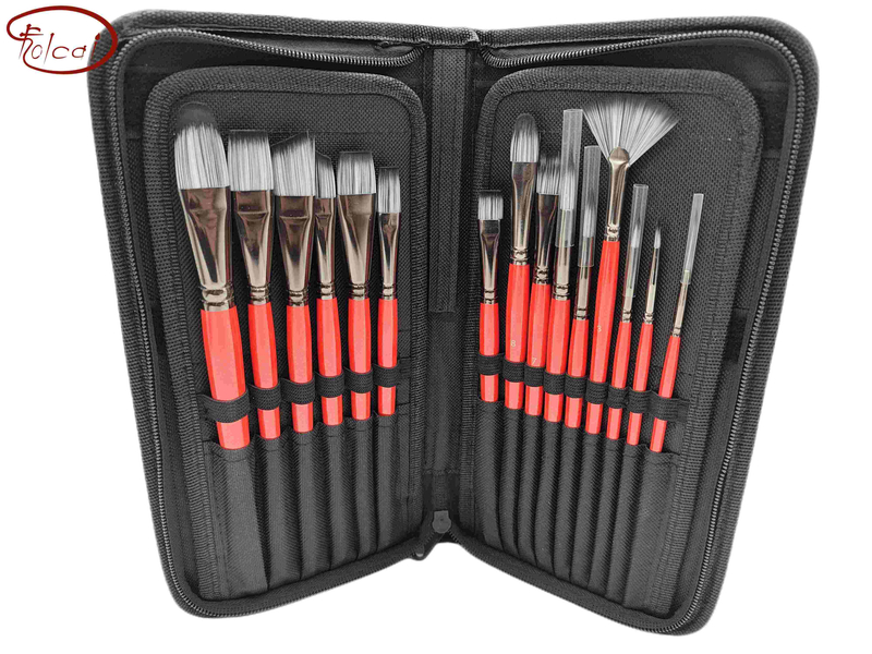 15 PCS Synthetic Brush Bag Set with Brass Ferrule and Short Handle