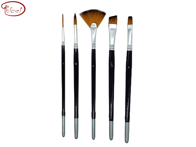 5 PCS Synthetic Brush Set 2 with Aluminum Ferrule and Short Handle